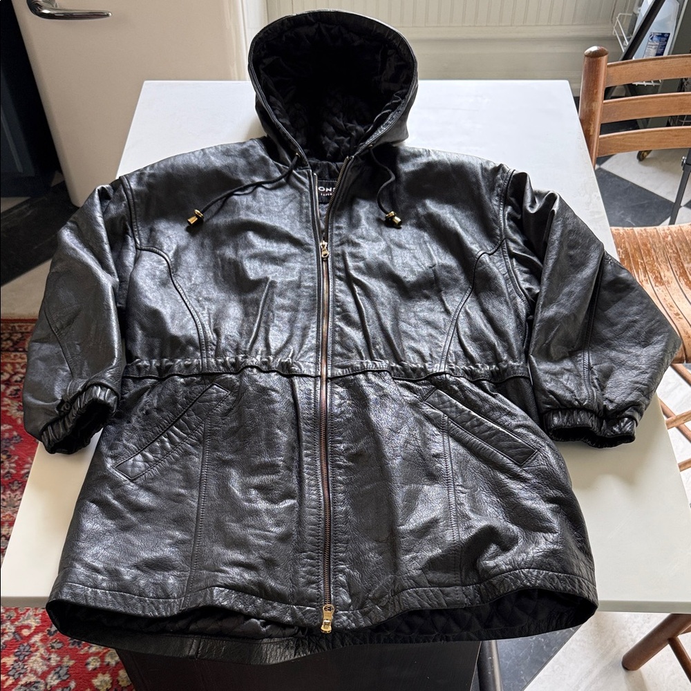 Wilson Hooded Black Quilted Leather Parka Women’s L